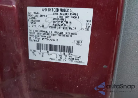 2005 Ford F-150 Fx4/Xl/Xlt из США, поврежденный, VIN 1FTRF14575NA29412